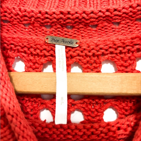 Free People Red Cowl Neck Sweater with Lattice Knit - Picture 2 of 5